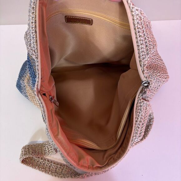 The Sak Cream and Blue Striped Knit Shoulder Purse Bag - Picture 4 of 6